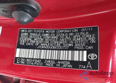 2011 Toyota Prius Three from USA, damaged, VIN JTDKN3DU0B0320737